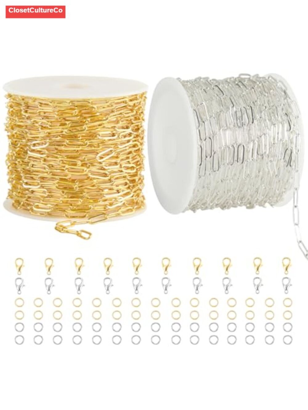 2 Rolls Paperclip Chain 33FT Gold & Silver Plated Jewelry Making Chains DIY